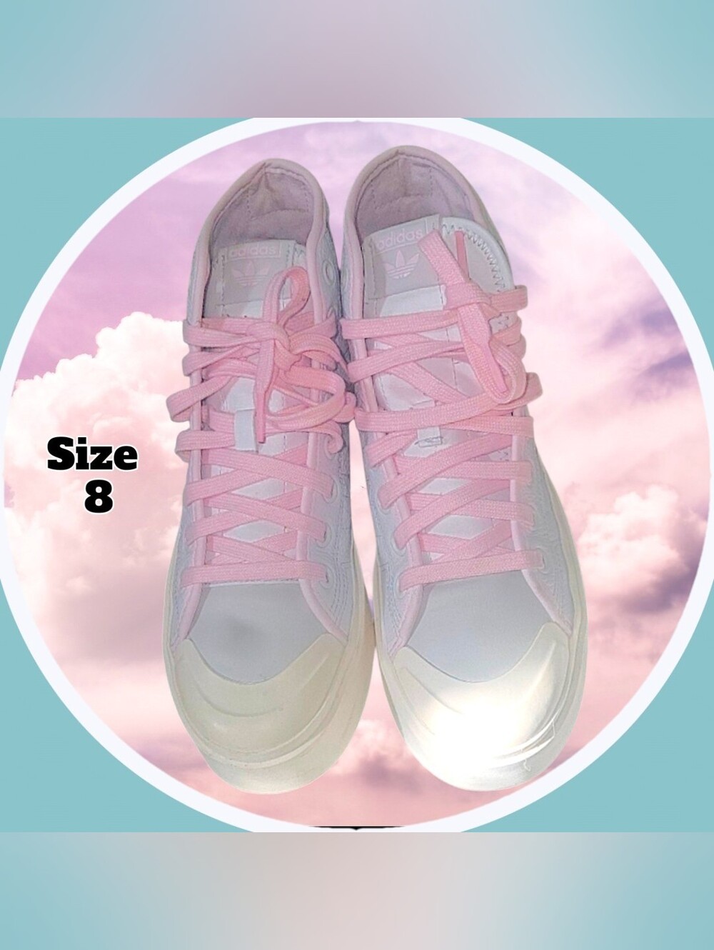 Sz 8 Adidas Mid Top Textured Leather Stacked Platform Nizza Sneakers w Pink Trim
